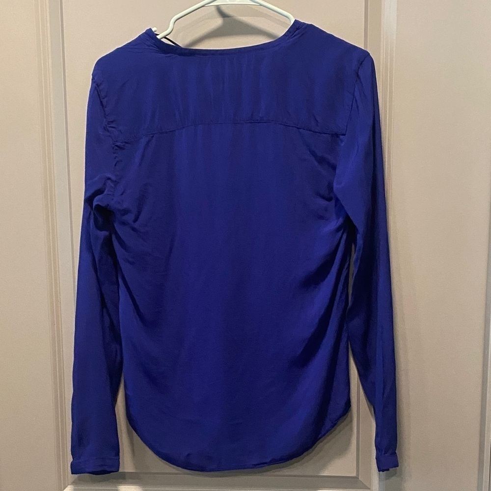 Zara Blue V Neck Blouse Long Sleeve Lightweight Work Office Top Size S - Picture 5 of 5